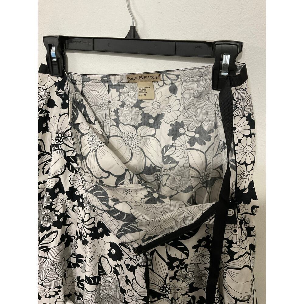 VTG 90s Massini Floral Cotton Pleated Skirt Size 8 Medium High Waisted Ribbon - Picture 4 of 5